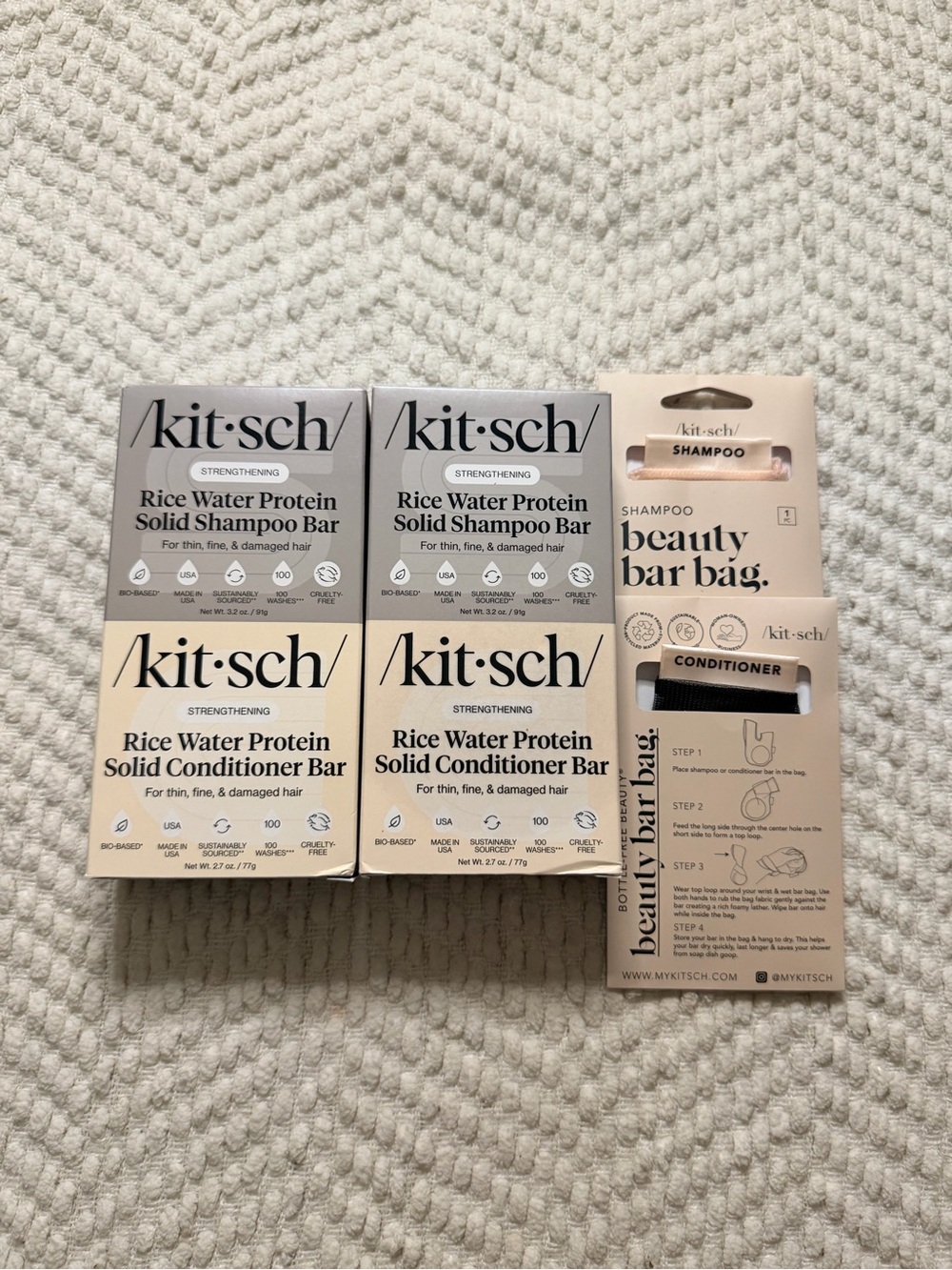 🤍New kitsch Rice Water Protein Solid Shampoo & Conditioner Bars Bundle🤍